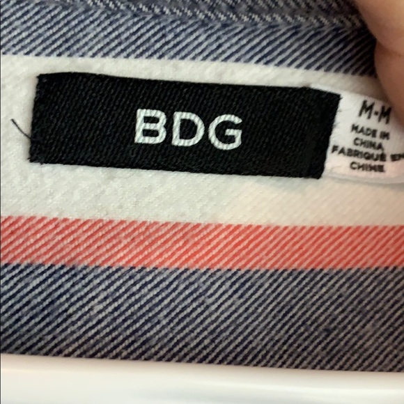 BDG Flannel Top Blue Pink Horizontal Stripe - Picture 2 of 2